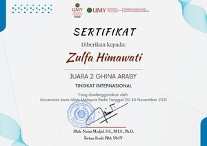 Juara 2 Ghina Araby Tingkat Internasional di Universitas Sains Islam Malaysia