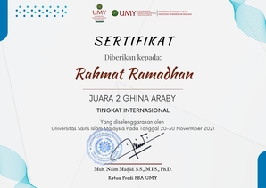 Juara 2 Ghina Araby Tingkat Internasional di Universitas Sains Islam Malaysia